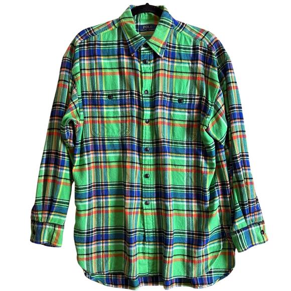 Polo Ralph Lauren Multicolor Checkered Soft Flannel Button Up Shirt Size Large - Picture 1 of 5